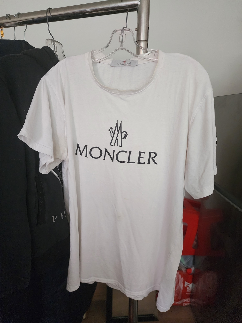 Moncler White Tee with Black Logo Crewneck Classic